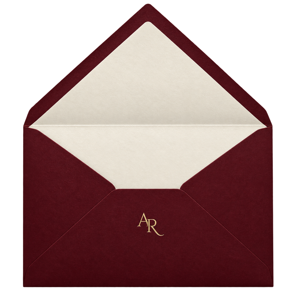 Open burgundy wedding envelope
